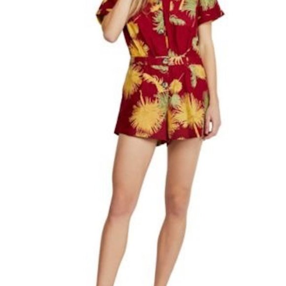 NWT Free People Malibu Romper XS One Piece Tropical Hawaiian Aloha Red NEW - Picture 6 of 12